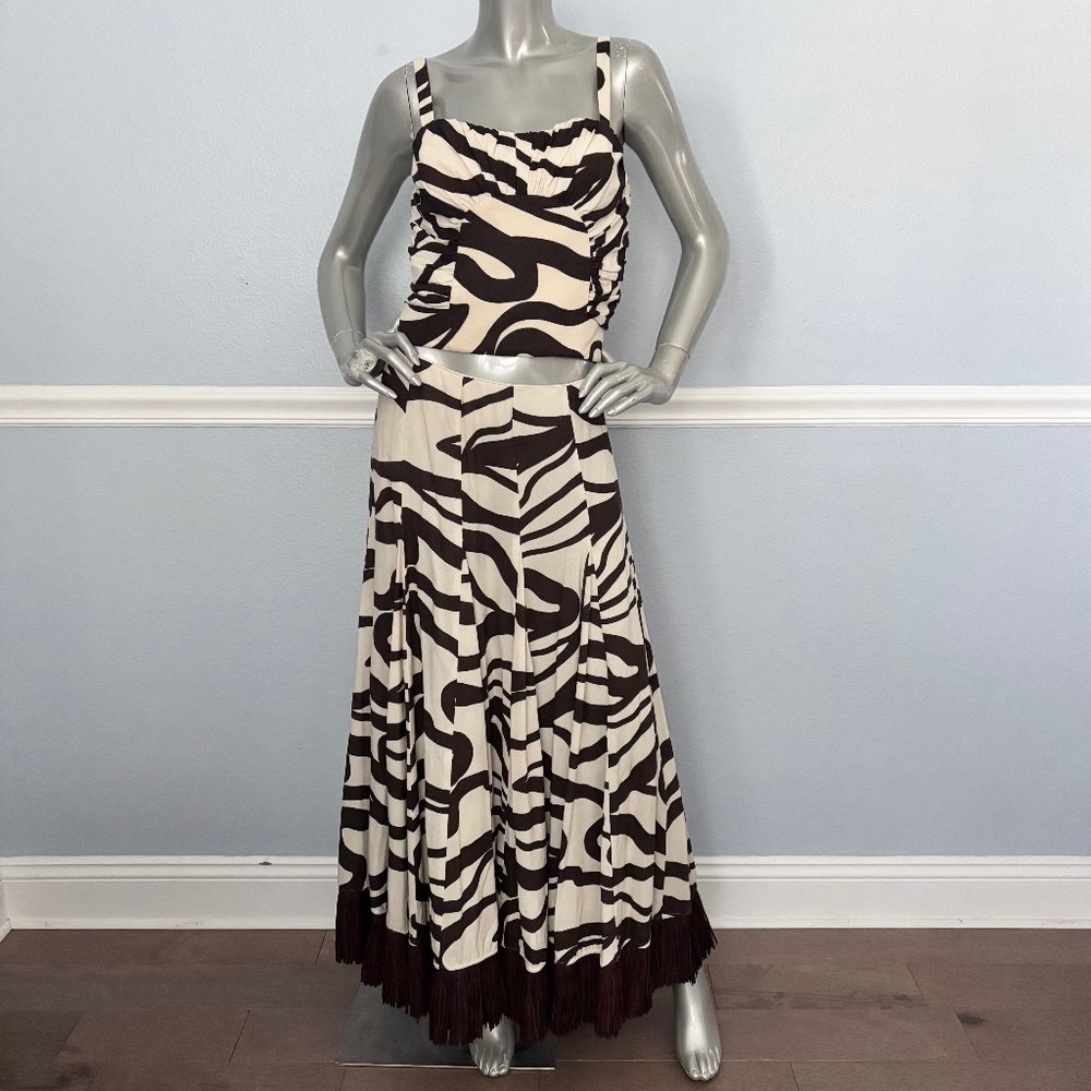Antonio Melani MG Style Somers Linen Blend Maxi Raffia Skirt Set Brown Tan Nwt